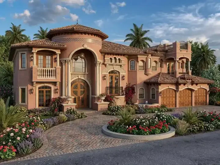 Mediterranean house plans 37-191 - front exterior, 6,679 sq ft, 5 bed, 6 bath house plans | Monster House Plans