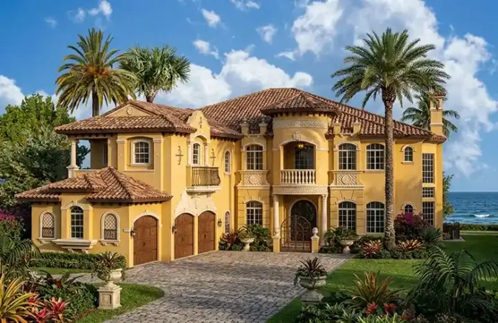 Italian house plans 37-192 - front exterior, 6,714 sq ft, 6 bed, 7 bath house plans | Monster House Plans
