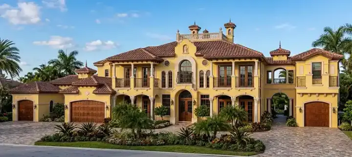 Italian house plans 37-194 - front exterior, 6,904 sq ft, 5 bed, 7 bath house plans | Monster House Plans