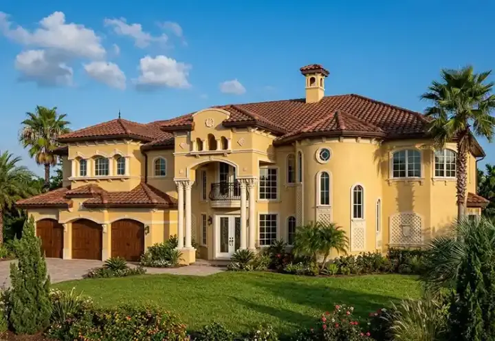Italian house plans 37-195 - front exterior, 7,100 sq ft, 6 bed, 6 bath house plans | Monster House Plans