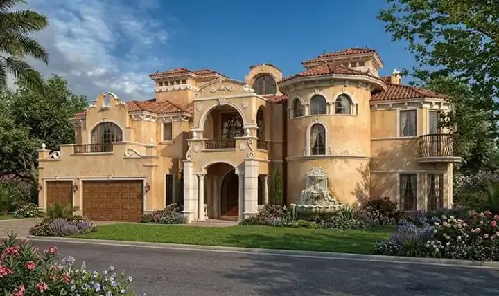 Italian house plans 37-198 - front exterior, 8,441 sq ft, 6 bed, 5 bath house plans | Monster House Plans