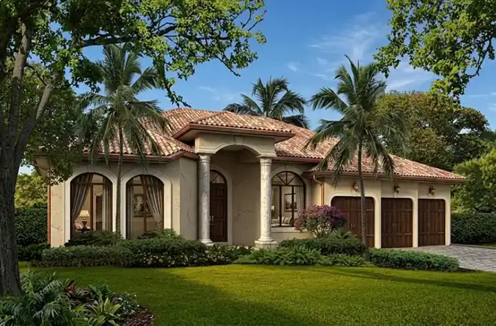 Mediterranean house plans 37-213 - front exterior, 2,897 sq ft, 4 bed, 4 bath house plans | Monster House Plans