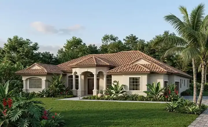 Mediterranean house plans 37-216 - front exterior, 3,442 sq ft, 4 bed, 3 bath house plans | Monster House Plans