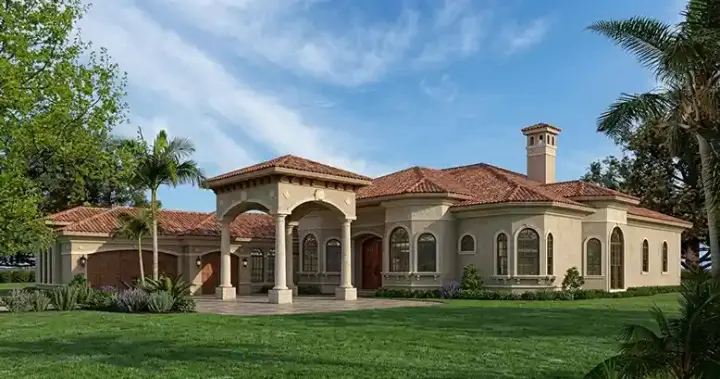 Mediterranean house plans 37-219 - front exterior, 6,095 sq ft, 5 bed, 5 bath house plans | Monster House Plans