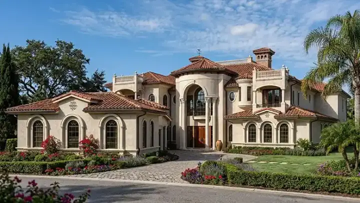 Mediterranean house plans 37-233 - front exterior, 10,591 sq ft, 7 bed, 7 bath house plans | Monster House Plans