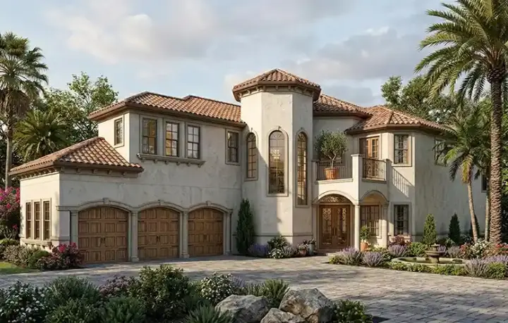 Mediterranean house plans 37-242 - front exterior, 4,994 sq ft, 6 bed, 7 bath house plans | Monster House Plans