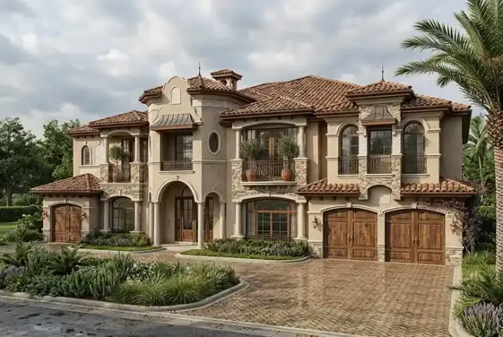 Italian house plans 37-249 - front exterior, 7,883 sq ft, 7 bed, 8 bath house plans | Monster House Plans