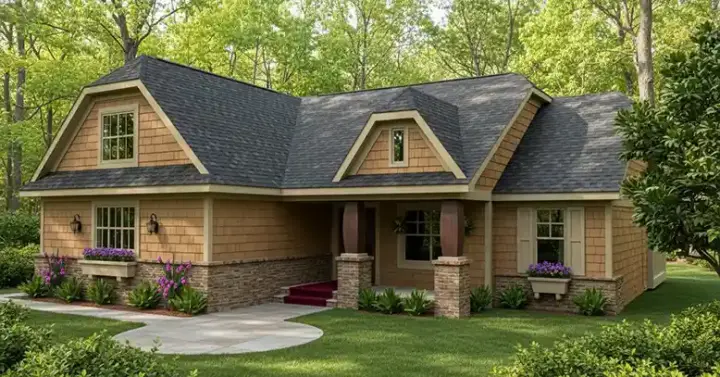 Bungalow house plans 38-500 - front exterior, 1,824 sq ft, 3 bed, 2 bath house plans | Monster House Plans
