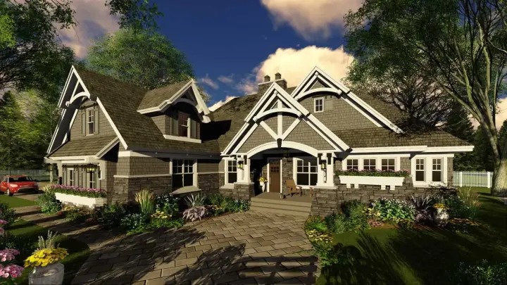 Craftsman house plans 38-516 - front exterior, 2,465 sq ft, 4 bed, 3 bath house plans | Monster House Plans