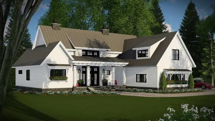 Modern Farmhouse house plans 38-520 - front exterior, 2,528 sq ft, 4 bed, 2 bath house plans | Monster House Plans