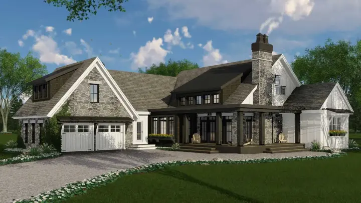 Modern Farmhouse house plans 38-525 - front exterior, 2,483 sq ft, 3 bed, 2 bath house plans | Monster House Plans