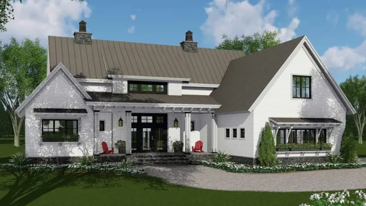 Modern Farmhouse house plans 38-527 - front exterior, 2,125 sq ft, 3 bed, 2 bath house plans | Monster House Plans