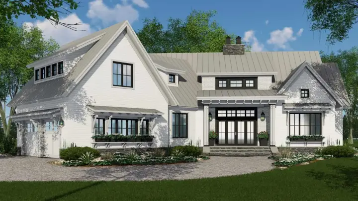 Modern Farmhouse house plans 38-528 - front exterior, 2,150 sq ft, 4 bed, 3 bath house plans | Monster House Plans