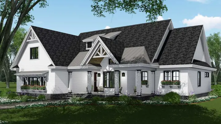 Modern Farmhouse house plans 38-538 - front exterior, 2,751 sq ft, 4 bed, 3 bath house plans | Monster House Plans