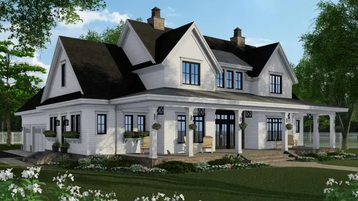 Modern Farmhouse house plans 38-545 - front exterior, 2,743 sq ft, 4 bed, 4 bath house plans | Monster House Plans
