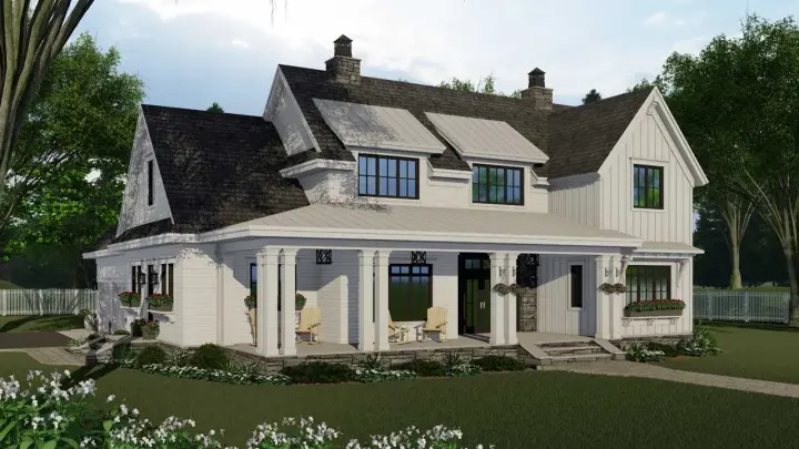 Modern Farmhouse house plans 38-548 - front exterior, 2,913 sq ft, 4 bed, 4 bath house plans | Monster House Plans