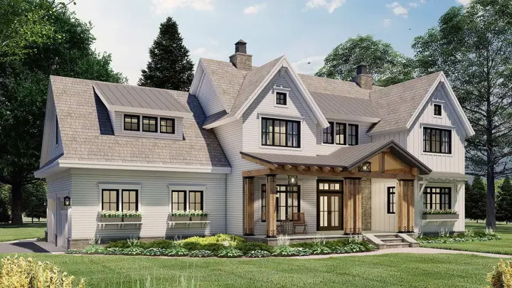 Modern Farmhouse house plans 38-554 - front exterior, 2,925 sq ft, 4 bed, 3 bath house plans | Monster House Plans