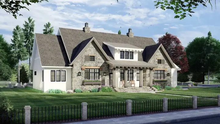 Modern Farmhouse house plans 38-555 - front exterior, 2,655 sq ft, 4 bed, 3 bath house plans | Monster House Plans