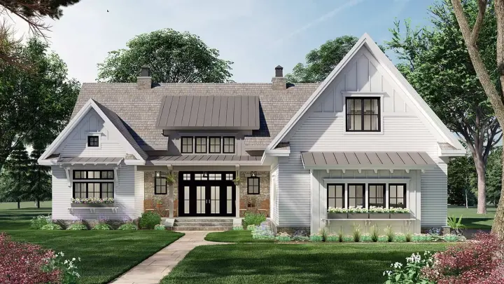 Modern Farmhouse house plans 38-556 - front exterior, 2,136 sq ft, 3 bed, 2 bath house plans | Monster House Plans