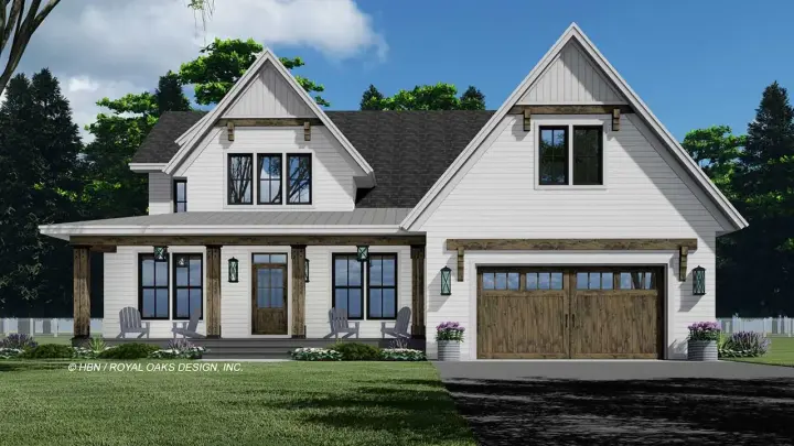 Modern Farmhouse house plans 38-602 - front exterior, 3,510 sq ft, 5 bed, 3 bath house plans | Monster House Plans