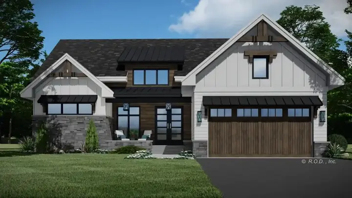 Modern Farmhouse house plans 38-626 - front exterior, 1,684 sq ft, 2 bed, 2 bath house plans | Monster House Plans
