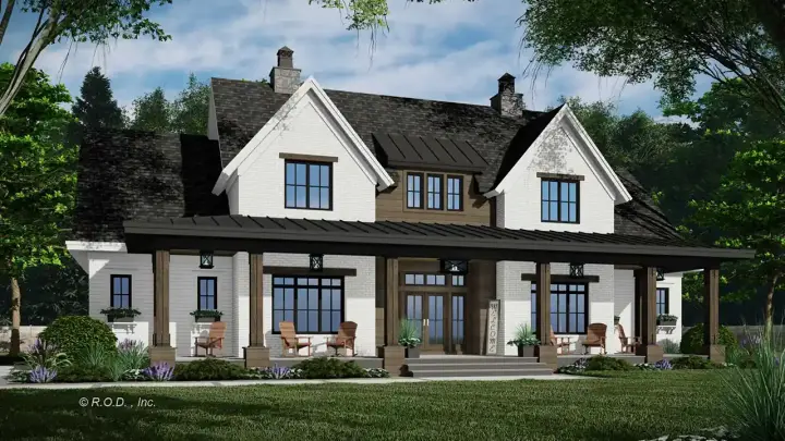 Modern Farmhouse house plans 38-645 - front exterior, 3,264 sq ft, 4 bed, 4 bath house plans | Monster House Plans
