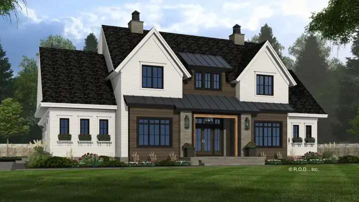 Modern Farmhouse house plans 38-701 - front exterior, 3,520 sq ft, 5 bed, 4 bath house plans | Monster House Plans
