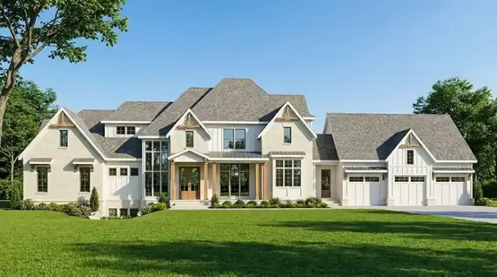 Modern Farmhouse house plans 39-105 - front exterior, 4,380 sq ft, 4 bed, 4 bath house plans | Monster House Plans