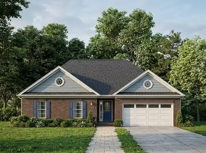 Traditional house plans 4-109 - front exterior, 1,302 sq ft, 3 bed, 2 bath house plans | Monster House Plans
