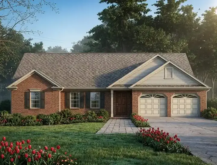 Traditional house plans 4-112 - front exterior, 1,338 sq ft, 3 bed, 2 bath house plans | Monster House Plans