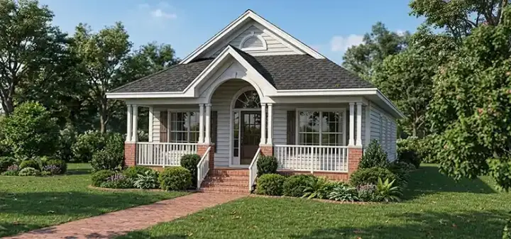 Cottage house plans 4-118 - front exterior, 1,420 sq ft, 3 bed, 2 bath house plans | Monster House Plans