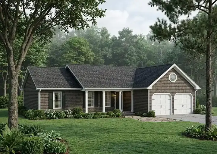 Ranch house plans 4-119 - front exterior, 1,414 sq ft, 3 bed, 2 bath house plans | Monster House Plans