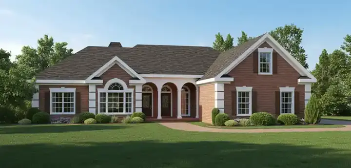 European house plans 4-165 - front exterior, 2,071 sq ft, 3 bed, 2 bath house plans | Monster House Plans