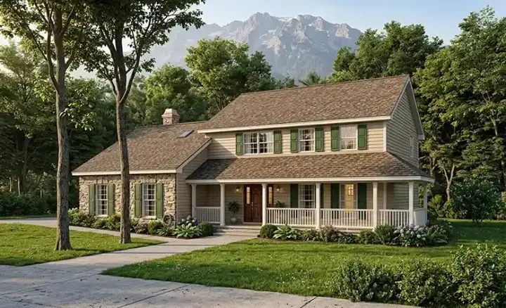 Farmhouse house plans 4-174 - front exterior, 2,150 sq ft, 3 bed, 2 bath house plans | Monster House Plans