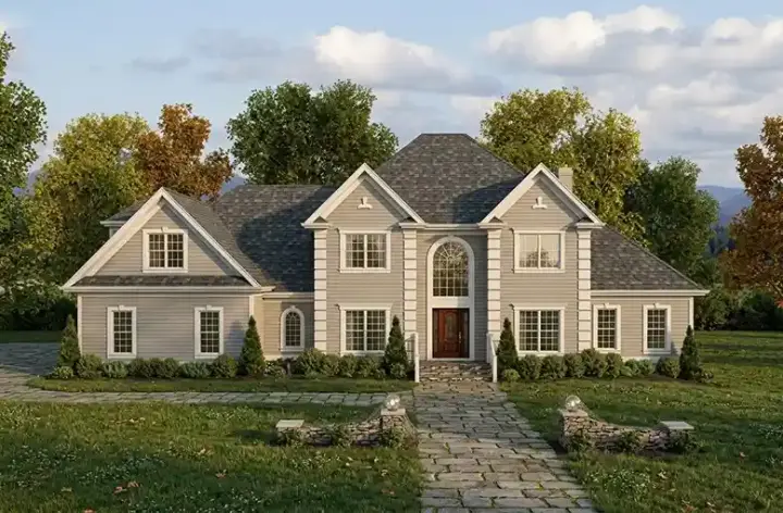 European house plans 4-232 - front exterior, 3,271 sq ft, 4 bed, 4 bath house plans | Monster House Plans