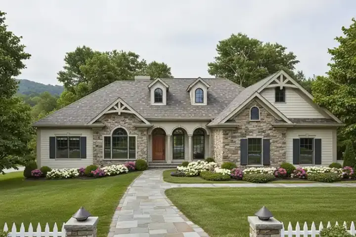 European house plans 4-260 - front exterior, 2,000 sq ft, 4 bed, 2 bath house plans | Monster House Plans