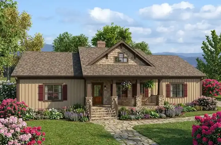 Country house plans 4-279 - front exterior, 1,597 sq ft, 3 bed, 2 bath house plans | Monster House Plans
