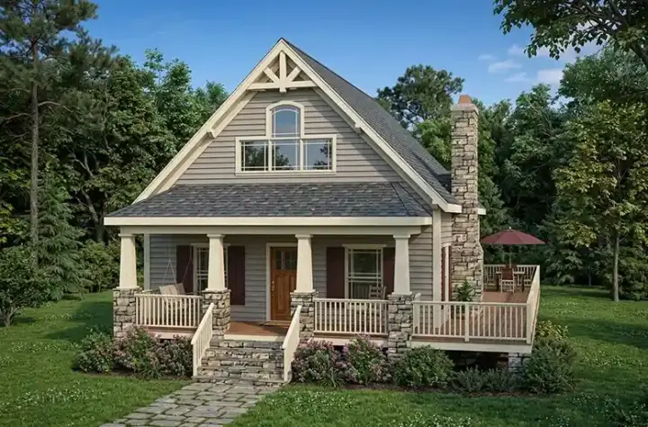 Cottage house plans 4-280 - front exterior, 1,592 sq ft, 3 bed, 2 bath house plans | Monster House Plans