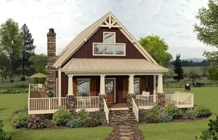 Cottage house plans 4-281 - front exterior, 1,592 sq ft, 3 bed, 2 bath house plans | Monster House Plans
