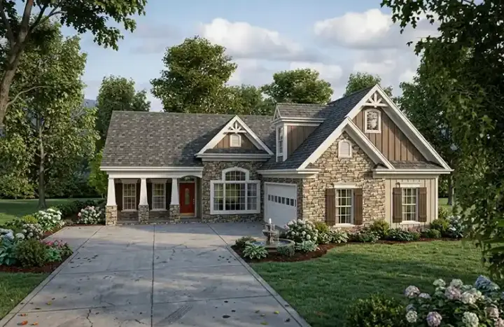 Craftsman house plans 4-287 - front exterior, 1,820 sq ft, 3 bed, 2 bath house plans | Monster House Plans