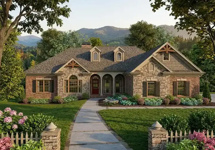 Southern house plans 4-302 - front exterior, 2,000 sq ft, 4 bed, 2 bath house plans | Monster House Plans