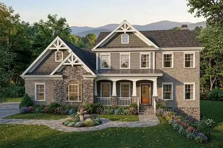 Craftsman house plans 4-312 - front exterior, 2,493 sq ft, 4 bed, 4 bath house plans | Monster House Plans