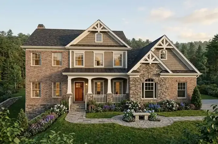 Craftsman house plans 4-313 - front exterior, 2,499 sq ft, 4 bed, 3 bath house plans | Monster House Plans