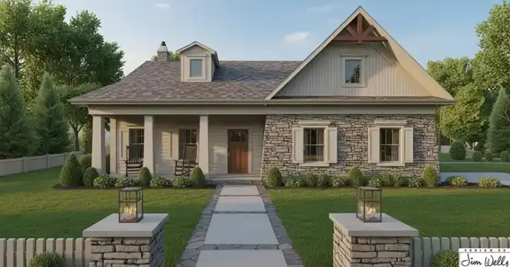 Craftsman house plans 4-319 - front exterior, 1,499 sq ft, 4 bed, 2 bath house plans | Monster House Plans