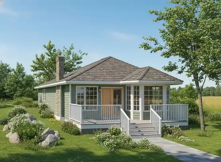 Country house plans 40-112 - front exterior, 591 sq ft, 1 bed, 1 bath house plans | Monster House Plans
