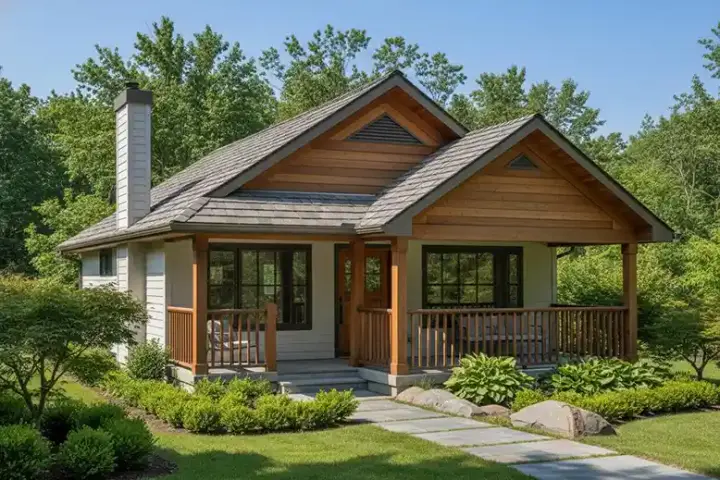 Country house plans 40-118 - front exterior, 720 sq ft, 2 bed, 1 bath house plans | Monster House Plans