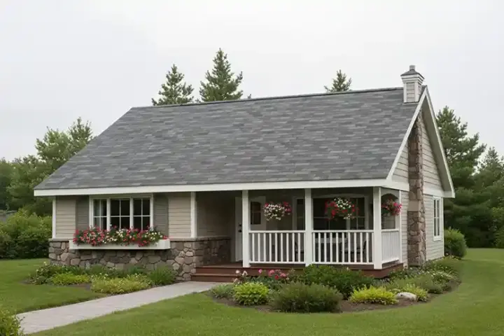 Country house plans 40-119 - front exterior, 728 sq ft, 2 bed, 1 bath house plans | Monster House Plans