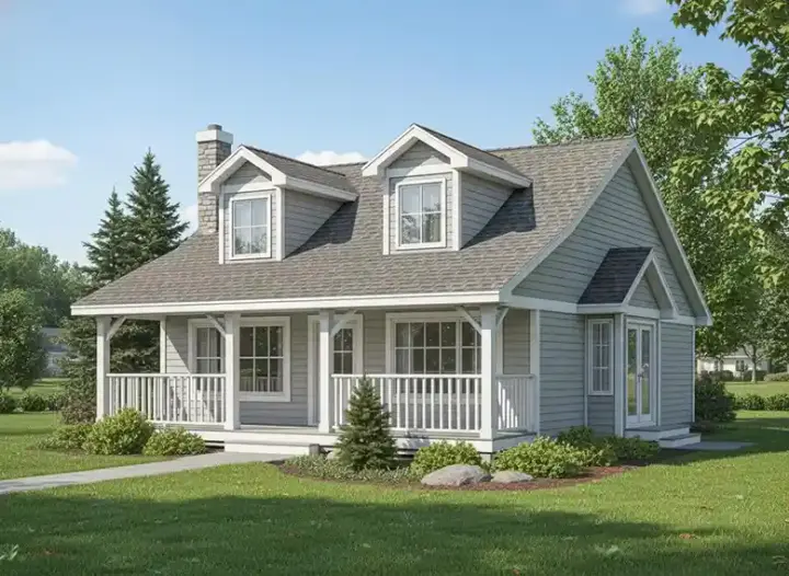 Country house plans 40-120 - front exterior, 736 sq ft, 2 bed, 1 bath house plans | Monster House Plans