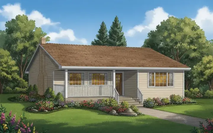 Country house plans 40-125 - front exterior, 799 sq ft, 2 bed, 1 bath house plans | Monster House Plans