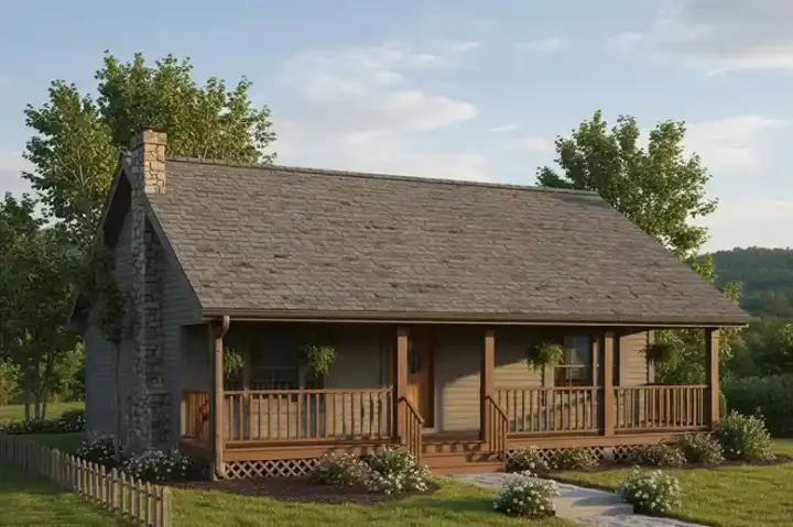 Country house plans 40-128 - front exterior, 900 sq ft, 2 bed, 1 bath house plans | Monster House Plans